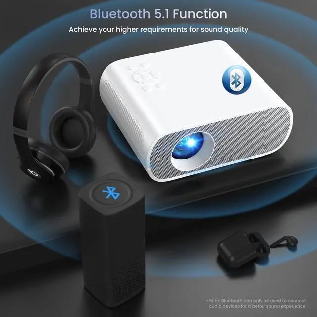 Alt view image 5 of 7 - Projector, Native 1080P Full HD Bluetooth Projector with Speaker, 9500 Lumens Outdoor Portable Movie Mini Projector Compatible with Laptop, Smartphone, TV Stick, Xbox, PS5