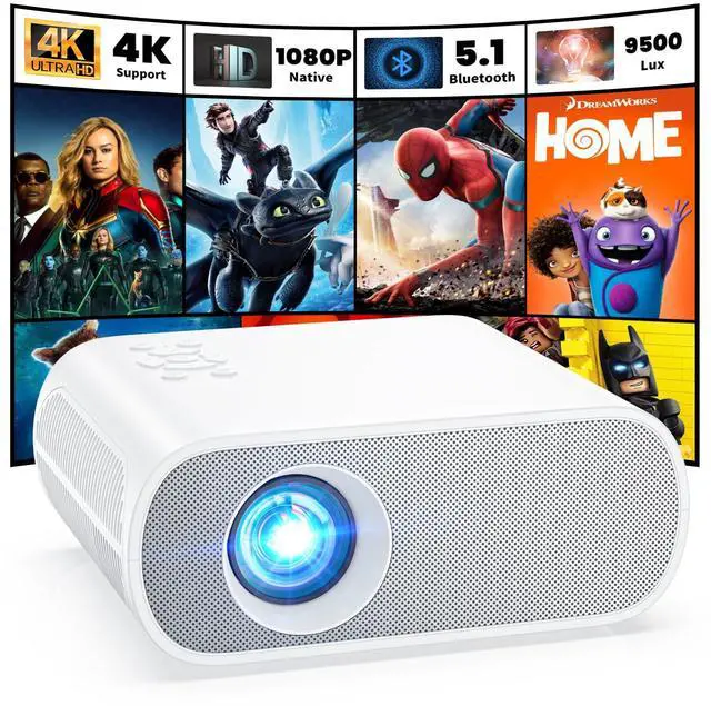Main image of Projector, Native 1080P Full HD Bluetooth Projector with Speaker, 9500 Lumens Outdoor Portable Movie Mini Projector Compatible with Laptop, Smartphone, TV Stick, Xbox, PS5