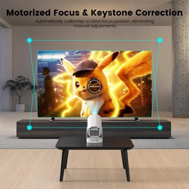 Alt view image 5 of 7 - Mini Projector with WiFi and Bluetooth, Smart Portable Projector with 4K Support, 5w Sound Base Speaker, 260 ANSI, 210° Rotation, Auto Keystone Correction for Home Bedroom Outdoor, HY300 Plus