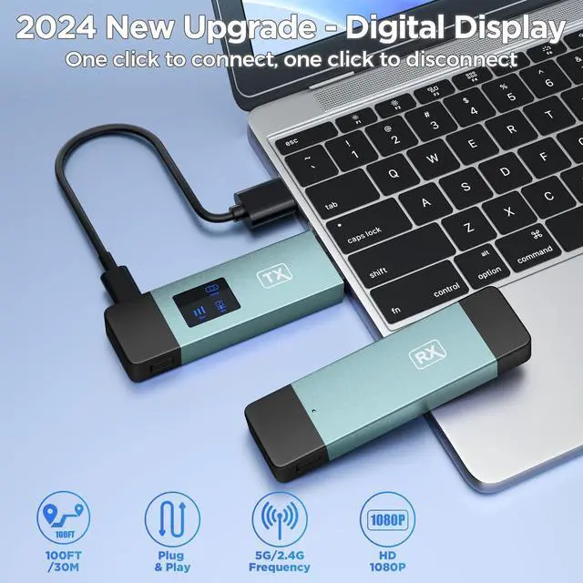 Alt view image 2 of 7 - 2025 Upgraded Wireless HDMI Transmitter and Receiver, LED Display, 4K Decode 1080P@60Hz Ultra HD Video Output, Plug&Play 5G+2.4G for Video and Audio to Monitor from PC/Projector/TV Box