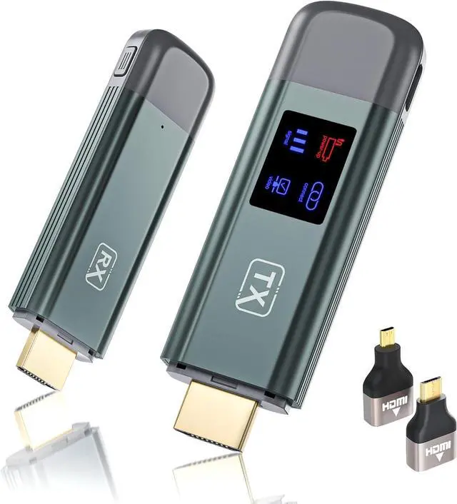 Main image of Wireless HDMI Transmitter and Receiver for PC/Camera/HDTV/TV Box, 100FT | Plug & Play, No WiFi/App/Bluetooth, 1080P Output, 4K Decode, LED Display, 2.4G & 5G, Mirror & Extend, Low Latency, Portable