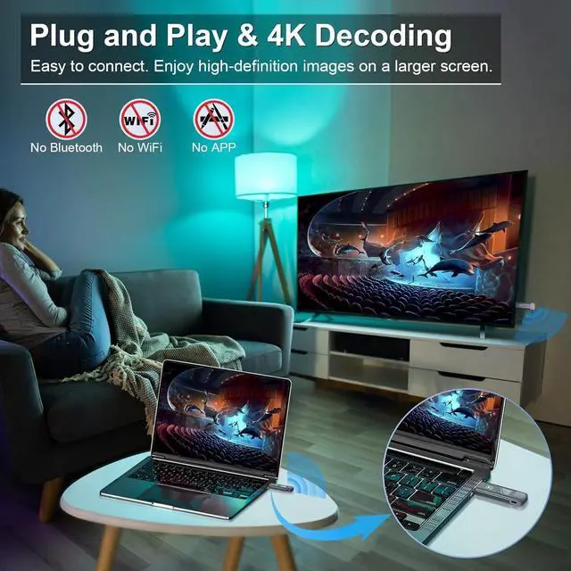 Alt view image 3 of 6 - Wireless HDMI Transmitter and Receiver for PC/Camera/HDTV/TV Box, 100FT | Plug & Play, No WiFi/App/Bluetooth, 1080P Output, 4K Decode, LED Display, 2.4G & 5G, Mirror & Extend, Low Latency, Portable