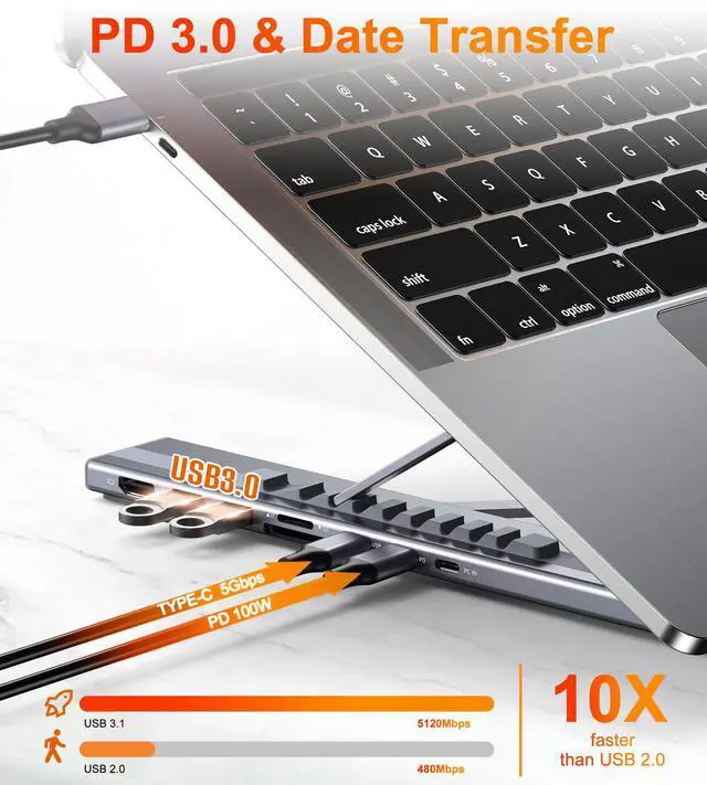 Alt view image 3 of 7 - USB C Laptop Docking Station Stand, USB C Dock Tablet Stand, 8 in 1 USB C Hub with 4K HDMI, 2 USB 3.0, PD 100W, Universal Dock Station for MacBook Pro/Air/Dell/HP/Surface/Lenovo, Plug and Play