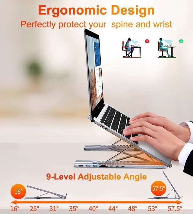 Alt view image 5 of 7 - USB C Laptop Docking Station Stand, USB C Dock Tablet Stand, 8 in 1 USB C Hub with 4K HDMI, 2 USB 3.0, PD 100W, Universal Dock Station for MacBook Pro/Air/Dell/HP/Surface/Lenovo, Plug and Play