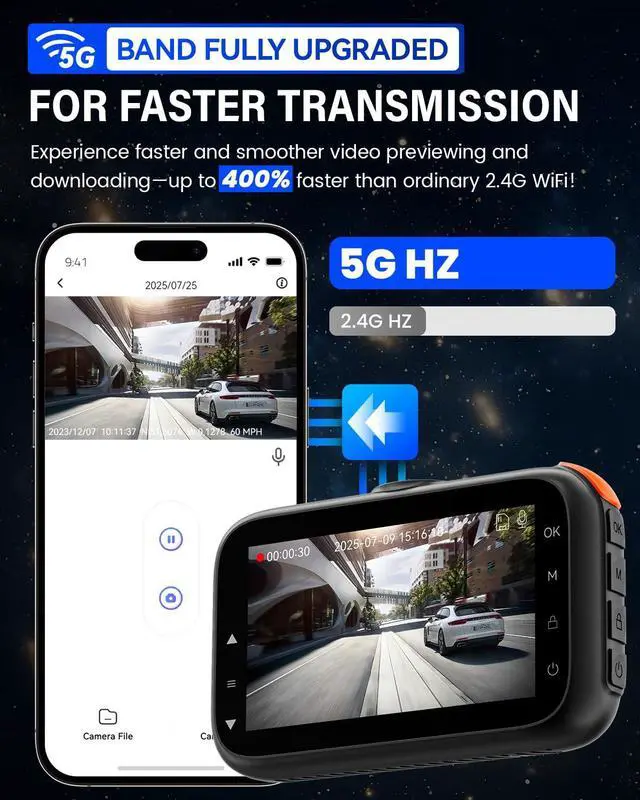 Alt view image 5 of 7 - 4K+4K Dash Cam Front and Rear, 5G Wi-Fi 64GB SD Card Included, STARVIS Dash Camera for Cars, 3 Inch IPS Screen, Dual Channel HDR Night Vision, 24H Parking Mode, 170° Widude Angle, G-Sensor