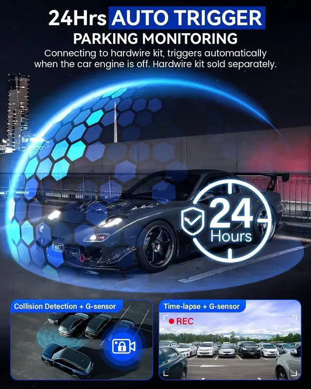 Alt view image 6 of 7 - 4K+4K Dash Cam Front and Rear, 5G Wi-Fi 64GB SD Card Included, STARVIS Dash Camera for Cars, 3 Inch IPS Screen, Dual Channel HDR Night Vision, 24H Parking Mode, 170° Widude Angle, G-Sensor