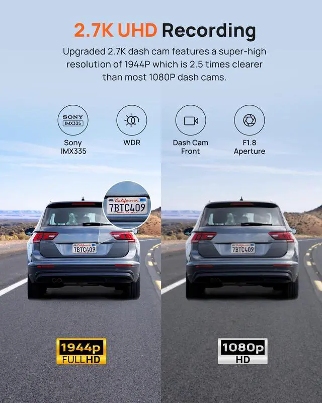 Alt view image 2 of 7 - 2.7K Dash Cam Front A500S, 1944P Dash Camera for Cars with Sony IMX335, Dashcam Built-in WiFi GPS, Optional Rear Dashcam, ADAS, 2'' IPS LCD Screen, 24H Parking Mode, WDR, Super Night Vision