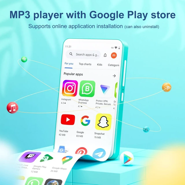 Alt view image 2 of 7 - 80GB MP3 Player with Bluetooth and WiFi, Mp3 & Mp4 Music Player with Spotify, Music, Audible, 4.0" IPS Touch Screen Android Player with Speaker, FM Radio, Up to 512GB