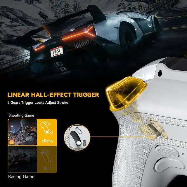 Alt view image 4 of 6 - One Interactive Screen Wireless Gaming Controller for PC/Switch/Switch 2/iOS/Android,Hall Effect Stick & Trigger,RGB Lighting,Remappable Buttons,1800mAh with Charging Dock (White)