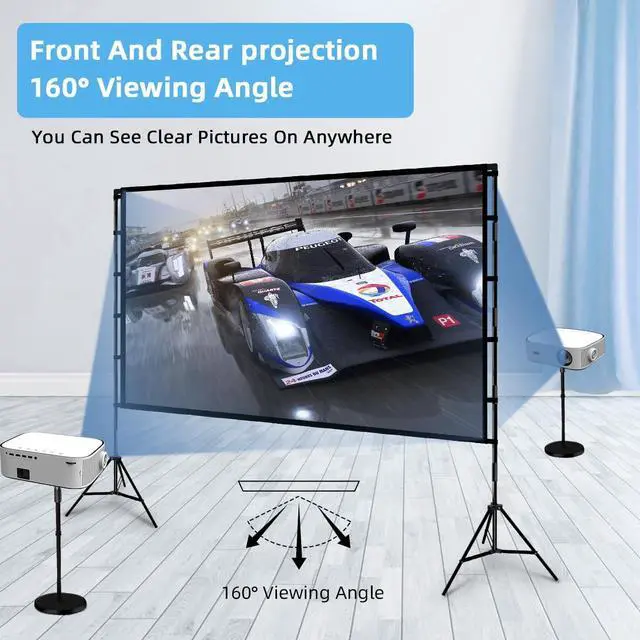 Alt view image 4 of 6 - Projector Screen and Stand,  120 inch Portable Projector Screen Indoor Outdoor Movie Screen 16:9 4K HD Wrinkle-Free Lightweight Projection Screen with Carry Bag for Backyard Movie Night