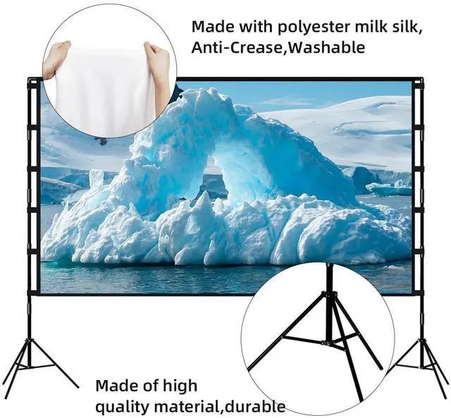 Alt view image 5 of 6 - Projector Screen and Stand,  120 inch Portable Projector Screen Indoor Outdoor Movie Screen 16:9 4K HD Wrinkle-Free Lightweight Projection Screen with Carry Bag for Backyard Movie Night