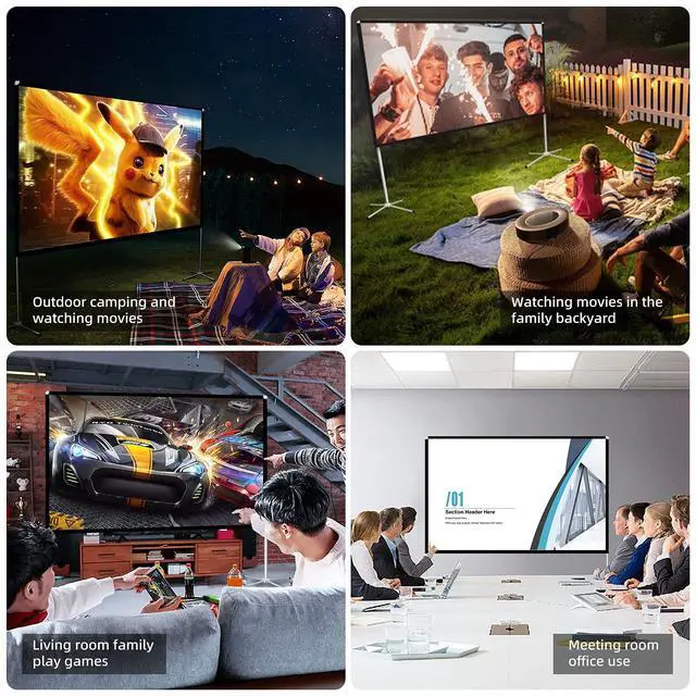 Alt view image 2 of 7 - Portable Projector Screen with Stand Outdoor: Camping Projection Screen 80 inch 4K Movie Screen for Home Backyard Indoor 16:9 HD Night