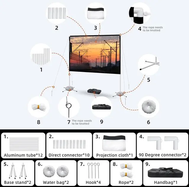 Alt view image 7 of 7 - Portable Projector Screen with Stand Outdoor: Camping Projection Screen 80 inch 4K Movie Screen for Home Backyard Indoor 16:9 HD Night