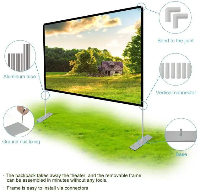 Alt view image 3 of 7 - Projector Screen with Stand 120 inch 16:9 HD 4K Outdoor Indoor Projection Screen for Home Theater 3D Fast-Folding Projector Screen with Stand Legs and Carry Bag Projection Movie Wrinkle-Free