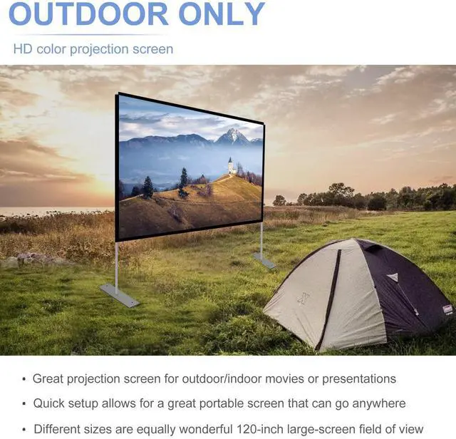 Alt view image 4 of 7 - Projector Screen with Stand 120 inch 16:9 HD 4K Outdoor Indoor Projection Screen for Home Theater 3D Fast-Folding Projector Screen with Stand Legs and Carry Bag Projection Movie Wrinkle-Free