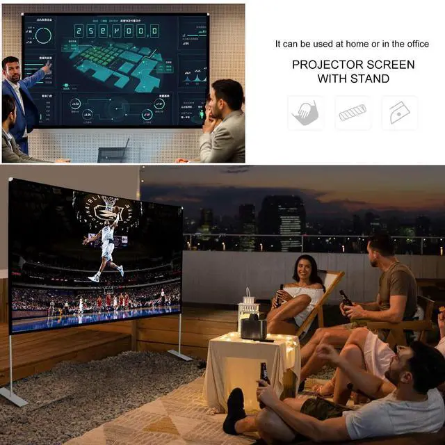 Alt view image 7 of 7 - Projector Screen with Stand 120 inch 16:9 HD 4K Outdoor Indoor Projection Screen for Home Theater 3D Fast-Folding Projector Screen with Stand Legs and Carry Bag Projection Movie Wrinkle-Free