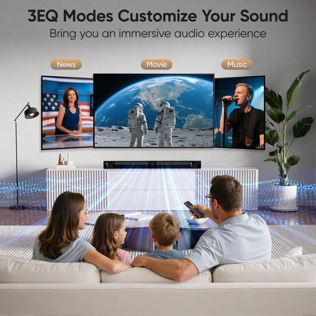 Alt view image 4 of 7 - Sound Bar for Smart TV, 80W Soundbar with Four Woofers, Dual Horn Tweeters, 2.0 Channel TV Speaker, 2 in 1 Detachable Design, BT/ARC/AUX/Optical Connection, Surround Sound System for TV