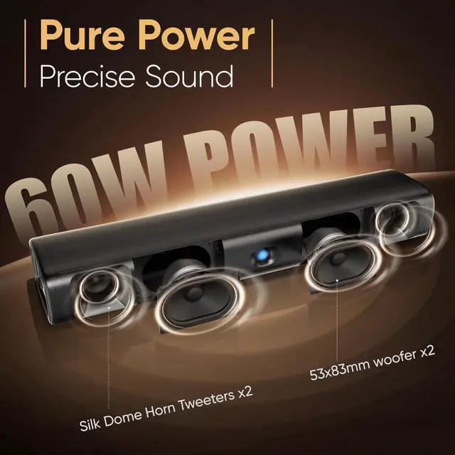 Alt view image 3 of 7 - Sound Bar for Smart TV, 60W Bluetooth 5.3 Soundbar with Dual Bass Drivers&Clear Voice, Virtual Surround Sound System with TV-ARC/Optical/AUX for TV/PC/Gaming/Projectors, 17 inch, Wall Mountable