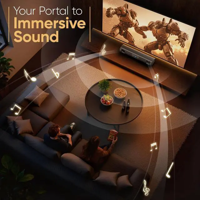 Alt view image 5 of 7 - Sound Bar for Smart TV, 60W Bluetooth 5.3 Soundbar with Dual Bass Drivers&Clear Voice, Virtual Surround Sound System with TV-ARC/Optical/AUX for TV/PC/Gaming/Projectors, 17 inch, Wall Mountable