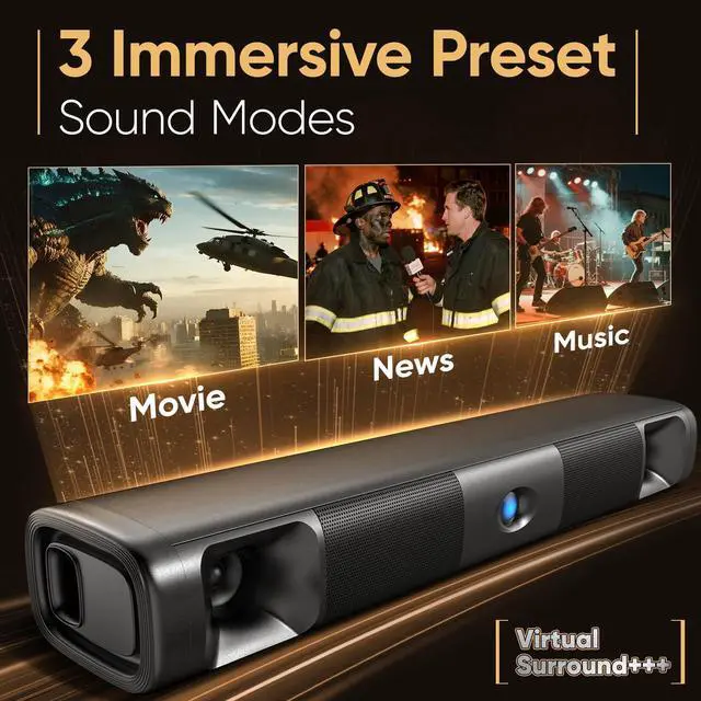 Alt view image 6 of 7 - Sound Bar for Smart TV, 60W Bluetooth 5.3 Soundbar with Dual Bass Drivers&Clear Voice, Virtual Surround Sound System with TV-ARC/Optical/AUX for TV/PC/Gaming/Projectors, 17 inch, Wall Mountable