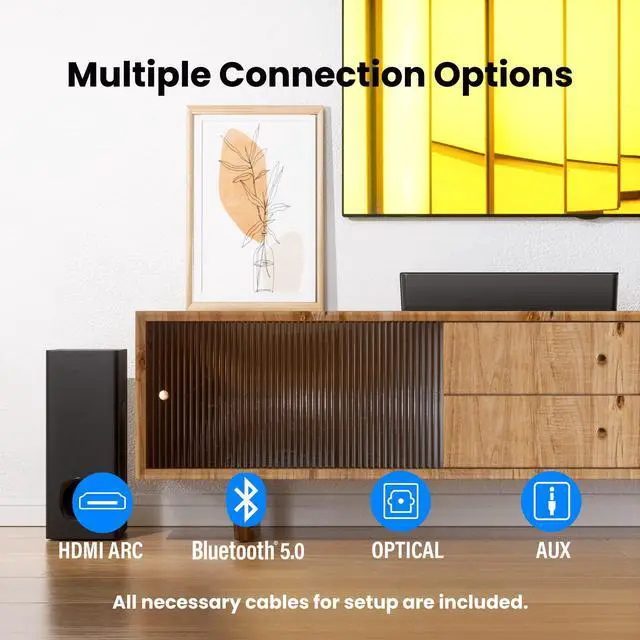 Alt view image 3 of 6 - 2.1 Compact Sound Bars for TV with Subwoofer, HDMI ARC/Bluetooth 5.0/Optical/AUX/RCA Connection, Remote Control, Adjustable Bass, Wall Mountable P15, 140W, 16 inch, Black