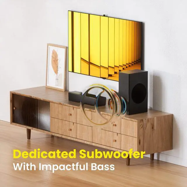 Alt view image 2 of 6 - 2.1 Compact Sound Bars for TV with Subwoofer, HDMI ARC/Bluetooth 5.0/Optical/AUX/RCA Connection, Remote Control, Adjustable Bass, Wall Mountable P15, 140W, 16 inch, Black