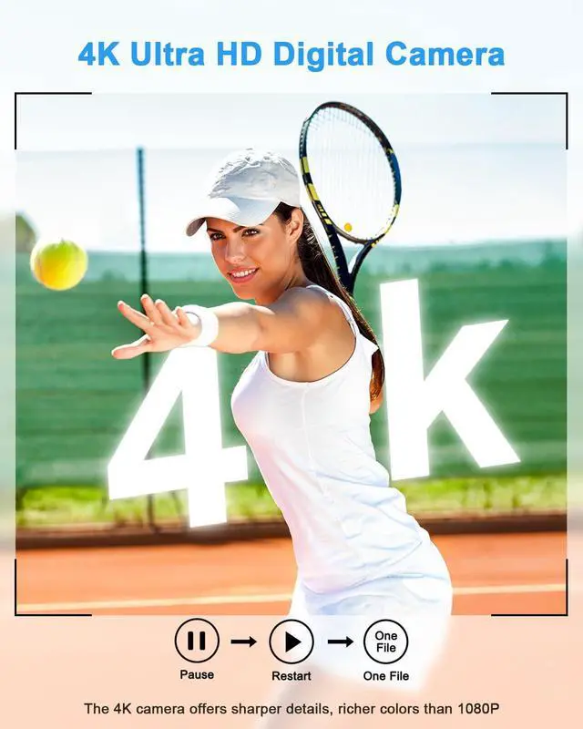 Alt view image 2 of 7 - Digital Camera, 4K 64MP Cameras for Photography, Point and Shoot Digital Camera with Auto Focus, Dual Camera, Flash, 16X Zoom, Anti Shake, 32GB Card, Compact Vlogging Camera for Teens, Adults