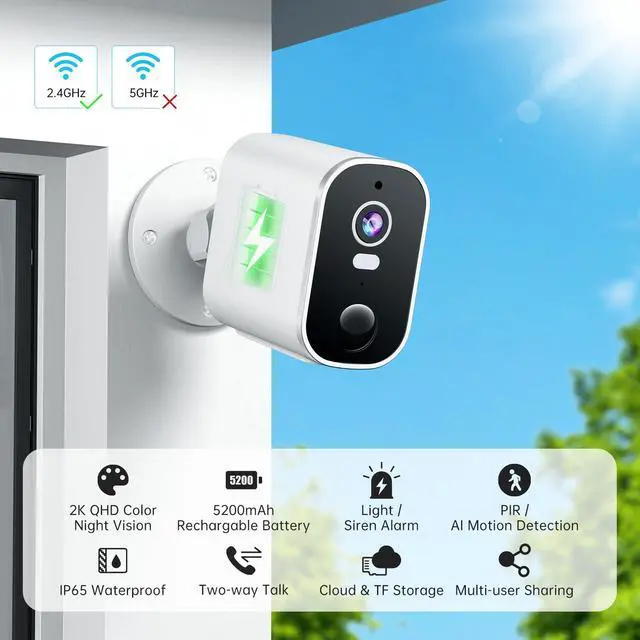 Alt view image 2 of 7 - Security Cameras Wireless Outdoor 2K: Battery Powered WiFi Camera with AI Motion Detection for Home - Color Night Vision Spotlight Siren Alarm 2-Way Talk IP65 Waterproof Cloud TF Storage 2-Pack