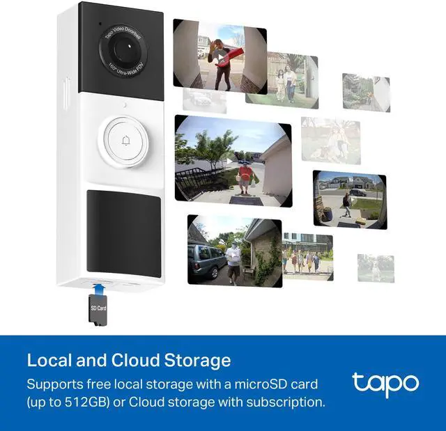 Alt view image 4 of 7 - Tapo 2K Wireless Smart Video Doorbell with Chime - 160° Ultra-Wide View,Person Detection,Ring Call, 2-Way Audio,Subscription-Free Local Storage/Optional Cloud,Motion Only Alert, Works with Alexa, D210