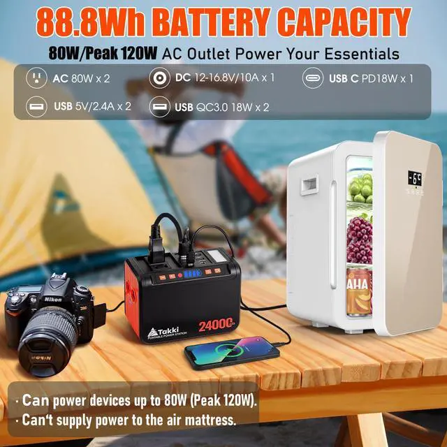 Alt view image 2 of 7 - 88.8Wh Portable Power Station Lithium Battery Solar Generator Power Bank with 110V AC Outlet Battery Backup for Camping Home Use Emergency(Solar Panel Optional)
