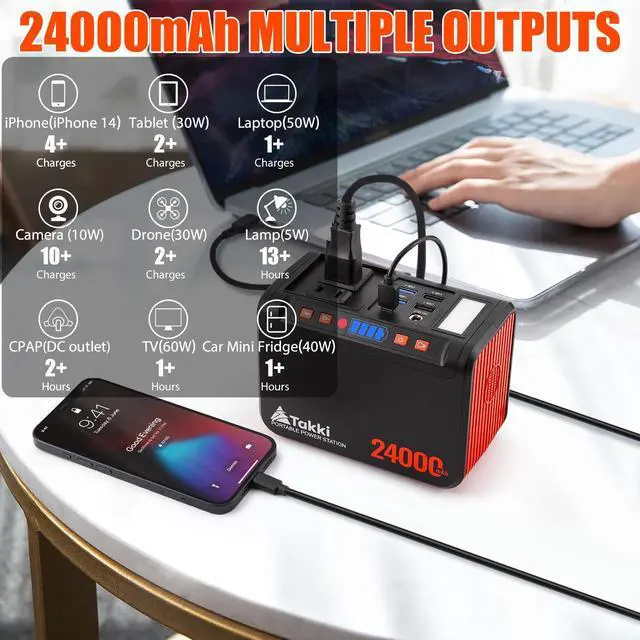 Alt view image 3 of 7 - 88.8Wh Portable Power Station Lithium Battery Solar Generator Power Bank with 110V AC Outlet Battery Backup for Camping Home Use Emergency(Solar Panel Optional)