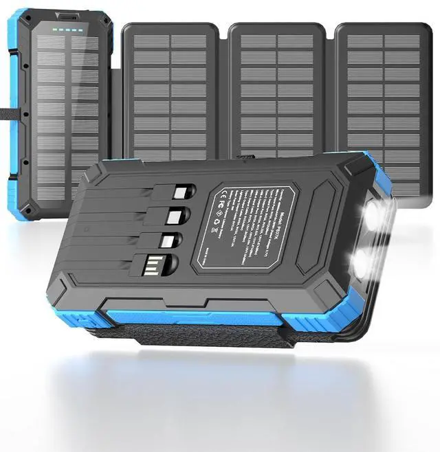 Main image of Solar Charger Power Bank 49800mAh with 4 Built-in Cables & 3 Foldable Panels, PD22.5W Fast Portable Phone Charger, External Battery Pack with USB-C in/Output & Flashlight for Outdoor Camping