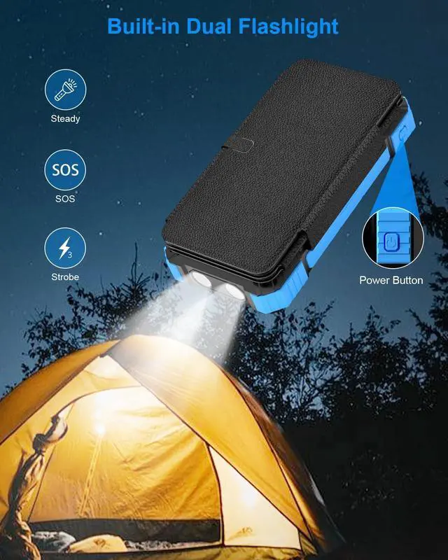 Alt view image 6 of 7 - Solar Charger Power Bank 49800mAh with 4 Built-in Cables & 3 Foldable Panels, PD22.5W Fast Portable Phone Charger, External Battery Pack with USB-C in/Output & Flashlight for Outdoor Camping