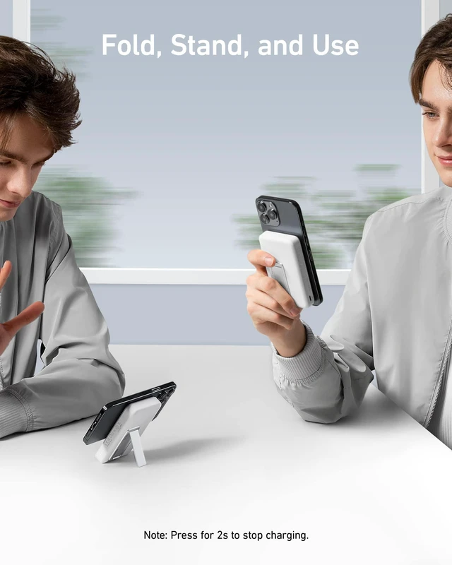 Alt view image 3 of 7 - Anker 633 Magnetic Power Bank with Stand, 10,000mAh Portable Charger | Foldable Wireless Charger with 20W USB-C Power Delivery, MagSafe-Compatible for iPhone 16 / 15 / 14 / 13 / 12 Series