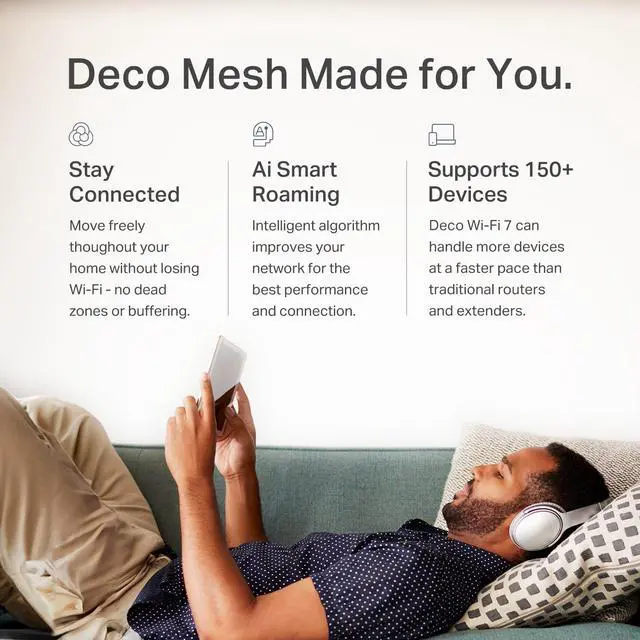 Alt view image 5 of 5 - Deco BE23 Dual-Band BE3600 WiFi 7 Mesh Wi-Fi Router | 4-Stream 3.6 Gbps,160 Mhz | Covers up to 2,500 Sq.Ft | 2× 2.5G Ports Wired Backhaul | VPN, MLO, HomeShield, Free Expert Help, 1-Pack