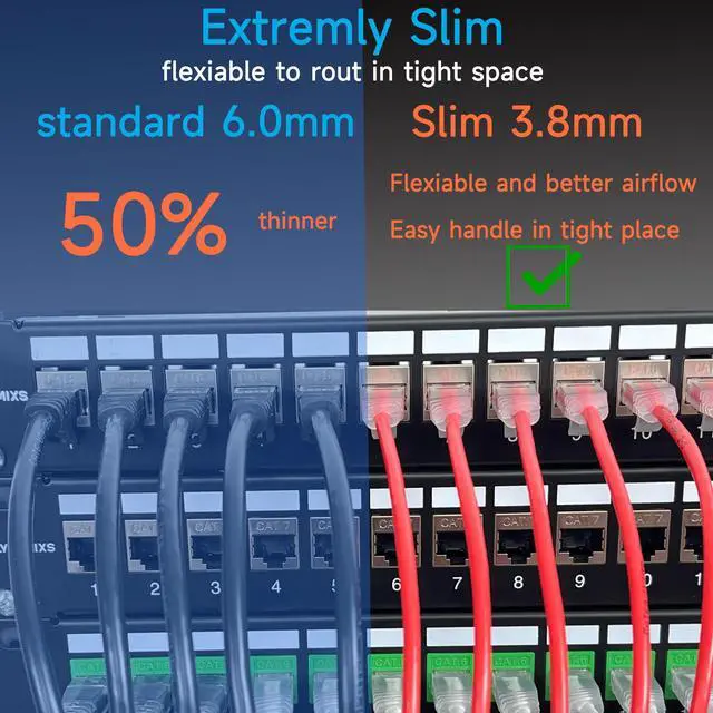 Alt view image 3 of 6 - Lysymixs Cat6a Slim Ethernet Patch Cable 0.5 ft (24 Pack) for Data Centers, 10G Network, Home and Enterprise - Black