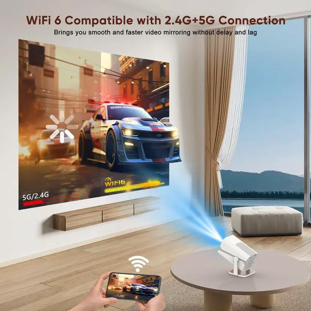 Alt view image 4 of 6 - [Built-in Apps & Electric Focus] Smart Mini Projector with WiFi and Bluetooth, 270°Rotatable Portable Movie Projector 1080P Support, Auto Keystone Proyector for Smartphone/TV Stick/Laptop/HDMI