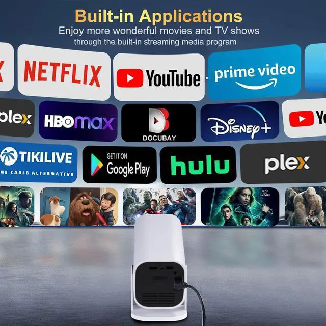 Alt view image 3 of 7 - Built-in APPS & Electric Focusing & Auto KeystoneMini Projector With Wifi And Bluetooth, 1080P Portable Projector, Movie Projector for Bedroom, Supports Smartphones/TV Stick/iPad/PS5/Laptop/HDMI/USB