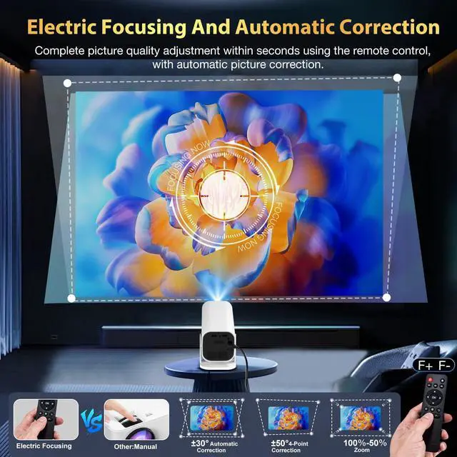 Alt view image 4 of 7 - Built-in APPS & Electric Focusing & Auto KeystoneMini Projector With Wifi And Bluetooth, 1080P Portable Projector, Movie Projector for Bedroom, Supports Smartphones/TV Stick/iPad/PS5/Laptop/HDMI/USB