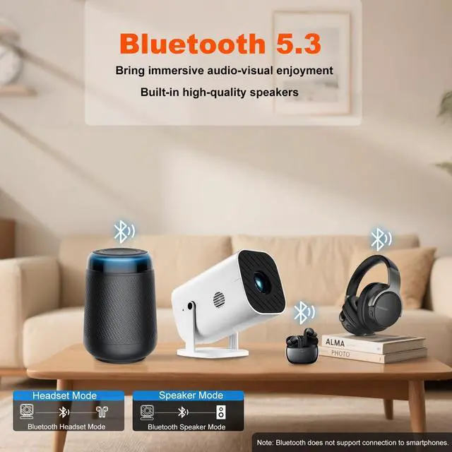 Alt view image 5 of 7 - Built-in APPS & Electric Focusing & Auto KeystoneMini Projector With Wifi And Bluetooth, 1080P Portable Projector, Movie Projector for Bedroom, Supports Smartphones/TV Stick/iPad/PS5/Laptop/HDMI/USB