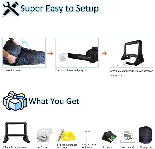 Alt view image 6 of 7 - 16 FT Inflatable Projector Screen for Outdoor Movies - Easy Setup Blow-Up Screen with Quiet Fan for Outdoor Movie Nights, Backyard Events, and Parties (Dual Support)