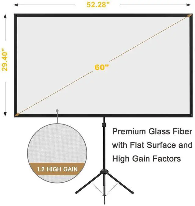 Alt view image 2 of 7 - Projector Screen with Stand, Portable Projector Screen and Stand, 60 Inch 16:9, Outdoor Projection Screen, Aluminium Frame, Lightweight and Compact, Easy Setup, Idea for Home Cinema, Backyard Party.