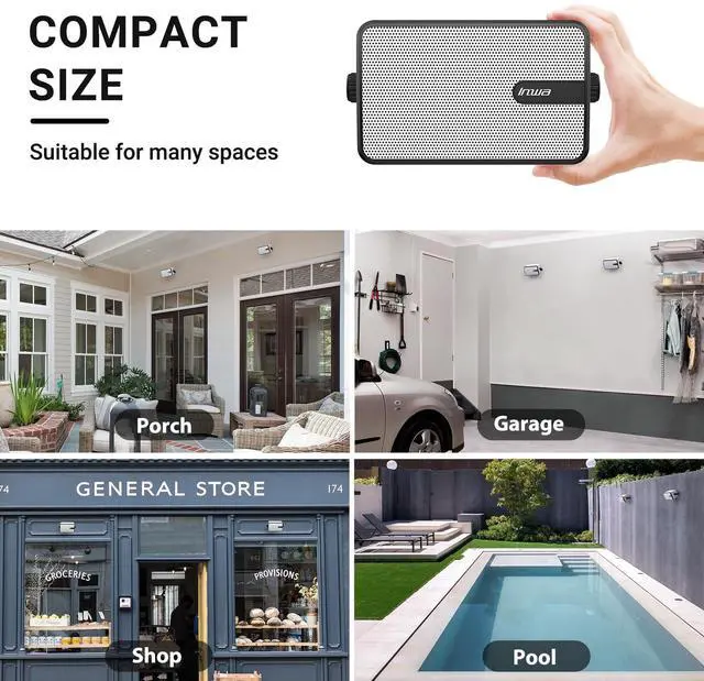 Alt view image 6 of 6 - Upgraded Bluetooth Outdoor Speakers, IPX5 Waterproof Wall Mount Speaker, Powerful Bass, Wireless Sync Up to 100 Speakers, Indoor/Outdoor Sound System for Patio/Porch/Gazebo/Garage(MZ-632, 2 PCS)