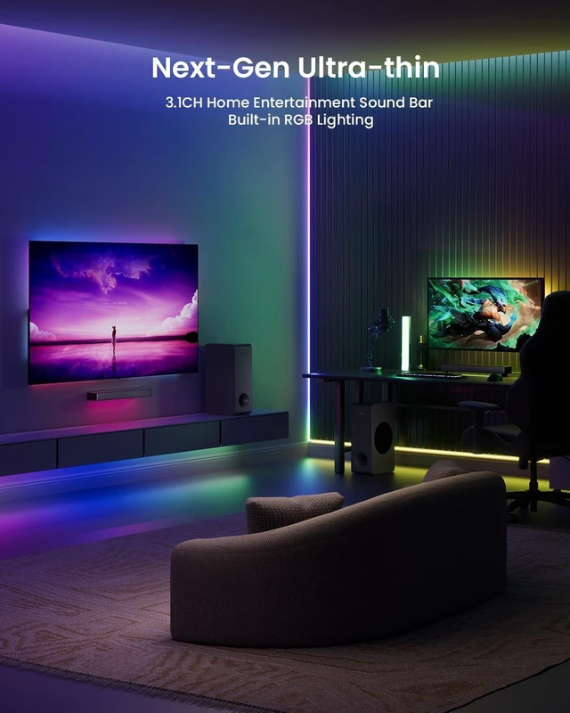 Alt view image 2 of 6 - Desktop PC Soundbar with Subwoofer: 15.9" Low-Profile RGB 160W Peak Shorter Than a Standard Keyboard & 1.6" High (Half a Phone's Width) for PC Gaming; 5" Sub Boosts Bass + ARC/Opt/AUX/BT5.3/USB