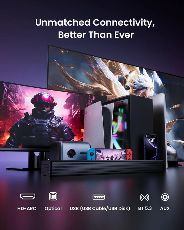 Alt view image 6 of 6 - Desktop PC Soundbar with Subwoofer: 15.9" Low-Profile RGB 160W Peak Shorter Than a Standard Keyboard & 1.6" High (Half a Phone's Width) for PC Gaming; 5" Sub Boosts Bass + ARC/Opt/AUX/BT5.3/USB