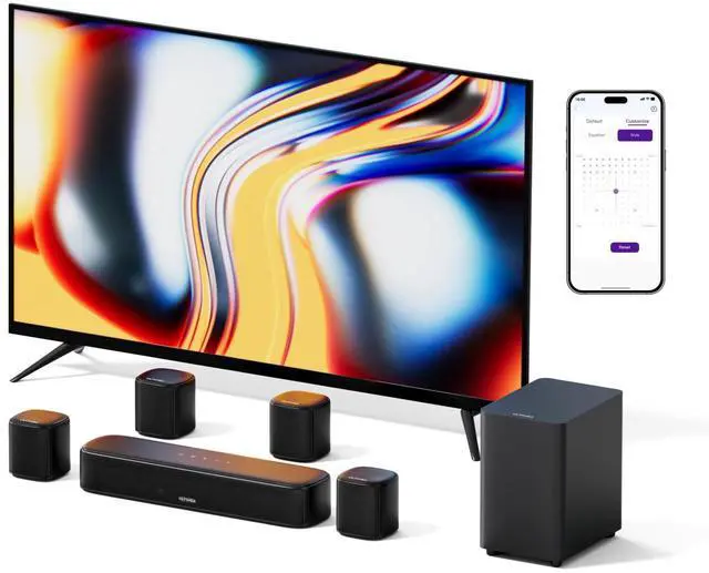 Main image of 7.1ch Sound Bar with Subwoofer, Virtual Surround Sound System for TV, Sound Bar for Smart TV with 4 Surround Speakers, Peak Power 330W, TV Soundbar with App Control, Opt/AUX/BT, Aura A40