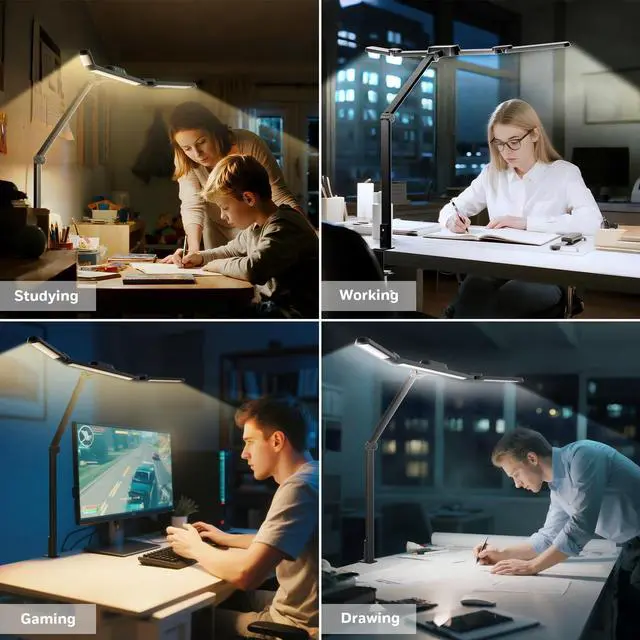 Alt view image 7 of 7 - HJ3 LED Architect Task Lamp with Clamp, 22W Bright Desk Light with Eye-Caring 4 Color Modes and Stepless Dimming, Adjustable Arm Clip On Light for Home Office, Computer, Workbench and Study