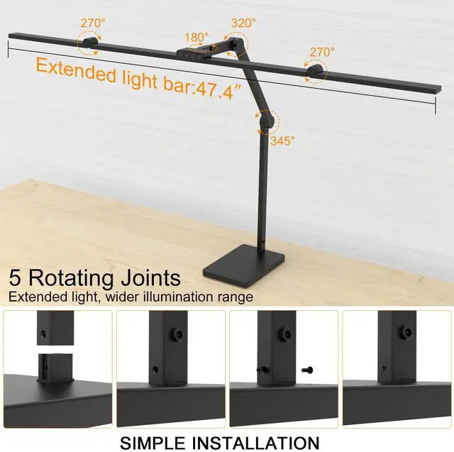 Alt view image 4 of 6 - 36W 3000LM Ultra Bright Architect Desk Lamp with Base, 47.4Inches Wide Tall Overhead Desk Light for Home Office, Dimmable Table Light with Remote for Desktop Working,Drafting,Reading