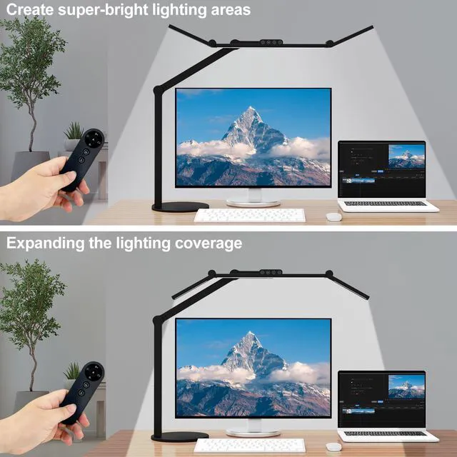 Alt view image 2 of 6 - Architect Desk Lamp with Remote Control, Adjustable Led Desk Light for Home Office with Base, 24W Bright Auto Dimming Table Light Rotatable Office Lamp with Swing Arm for Computer Cafting
