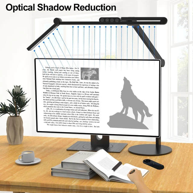 Alt view image 5 of 6 - Architect Desk Lamp with Remote Control, Adjustable Led Desk Light for Home Office with Base, 24W Bright Auto Dimming Table Light Rotatable Office Lamp with Swing Arm for Computer Cafting